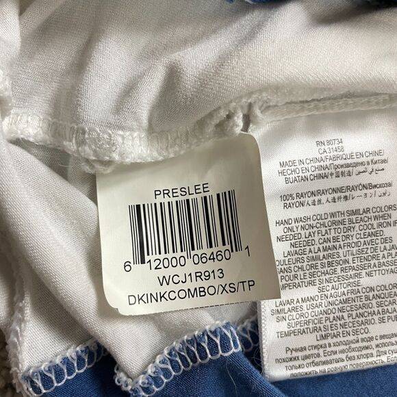 BCBGMAXAZRIA Shirt Womens XS White Blue Black STriped Cold Shoulder Deep V Neck - Picture 4 of 9